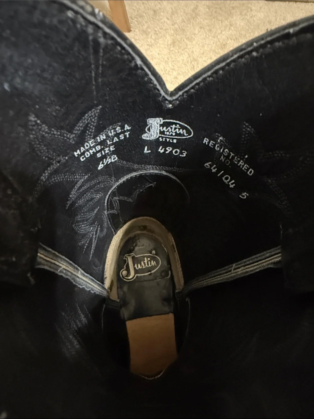 Vintage 1996 Justin Black Leather Cowboy Boots - Picture 10 of 10